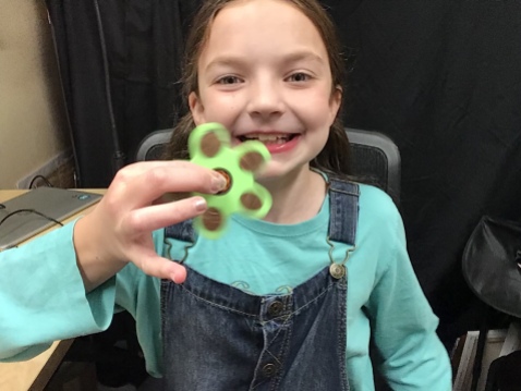 Josie with 3d printed fidget spinner